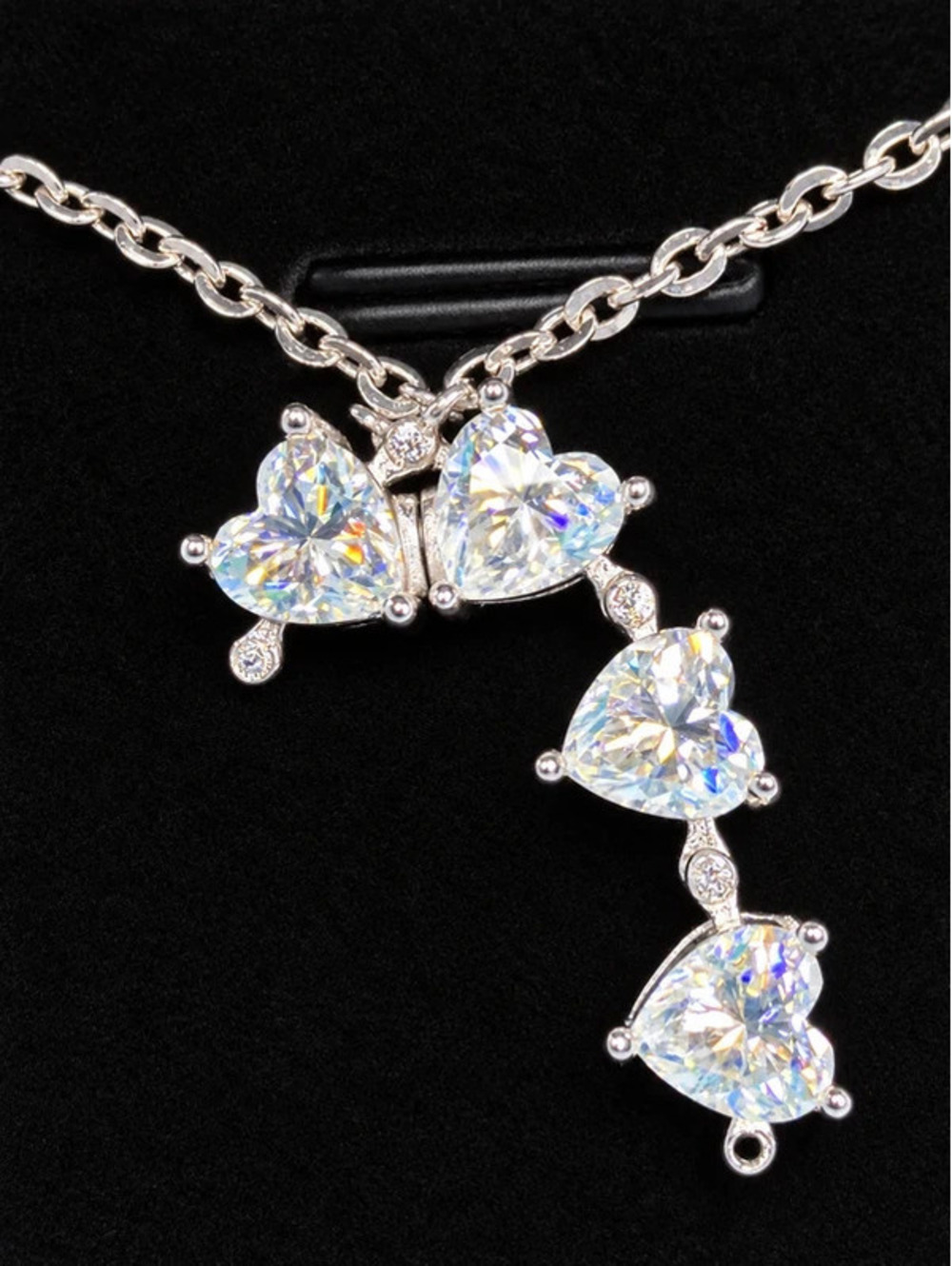 #800 GRA Moissanite Four Heart Drop Necklace with Certificate & Gift Box